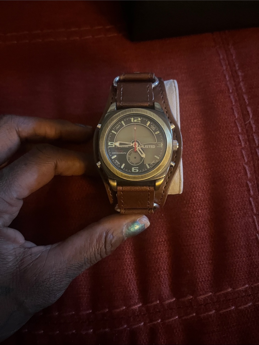 Unlisted Brown Leather Strap Wristwatch with Bronze-Toned Case